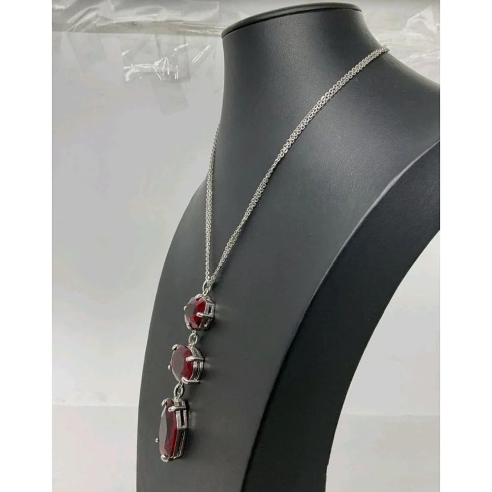 White House Black Market Red Rhinestone Long Pendant Necklace NWOT 18